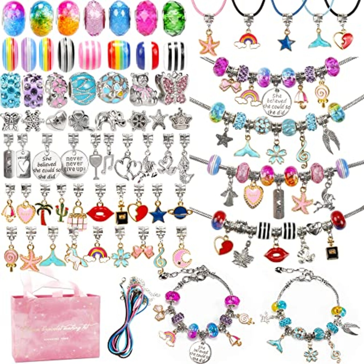 AMAZING TIME 130 Pieces DIY Charm Bracelet Making Kit Including Jewelry  Beads, Snake Chains for Girls Teens Age 8-12 Unicorn Mermaid Gifts  Christmas Stocking Stuffer